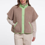 RINO & PELLE Zehra Fleece Teddy Gilet in Light Mocha/Fluorescent Green