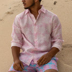 PINK HOUSE MUSTIQUE Mens Agave Linen Shirt  in Pink
