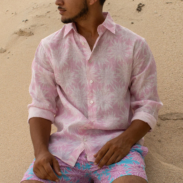 PINK HOUSE MUSTIQUE Mens Agave Linen Shirt  in Pink