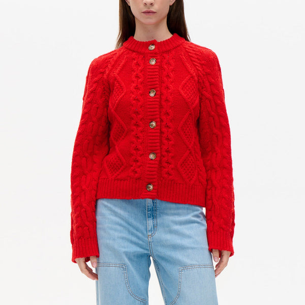 BAUM UND PFERDGARTEN Chleo Cable Knit Cardigan in Adrenaline Rush