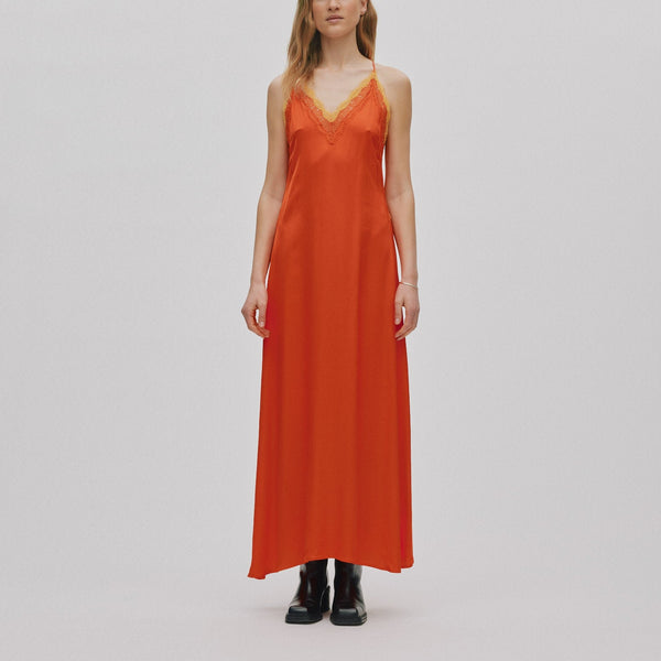 RABENS SALONER Chefira Contrast Lace Camisol Dress in Deep Mandarin