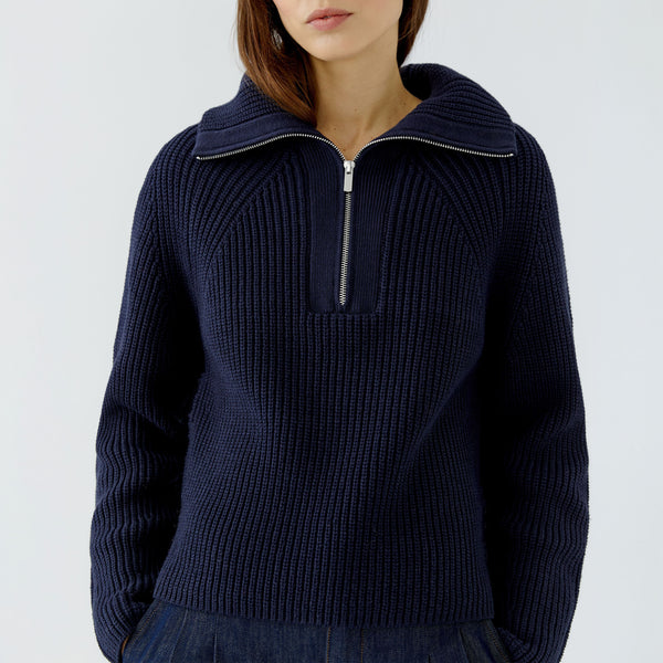OUI Quarter Zip Jumper in Dark Blue