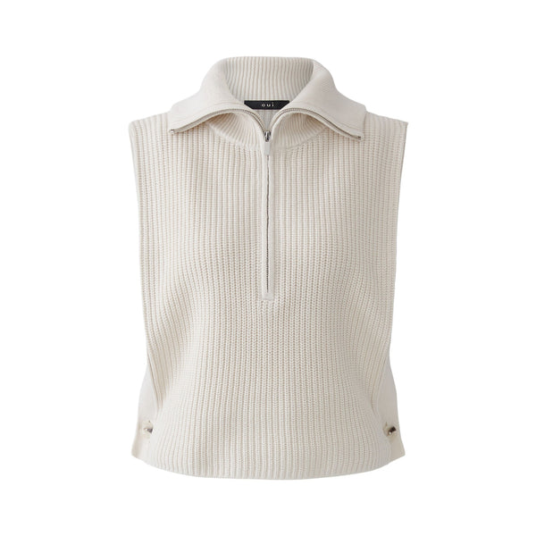 OUI Cotton Slipover with Sporty Troyer Collar in Off White