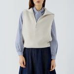 OUI Cotton Slipover with Sporty Troyer Collar in Off White