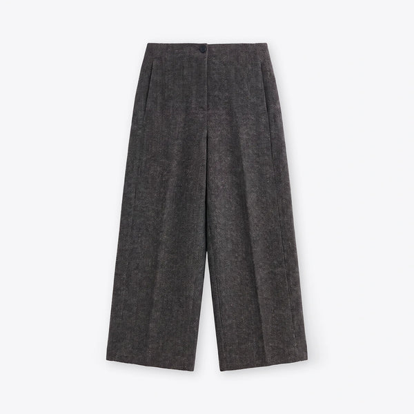 ROSSO35 Tweed Ankle Length Trousers in Dark Grey