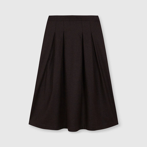 BEATRIZ FUREST College Pleated Wool Midi Skirt in Dark Brown
