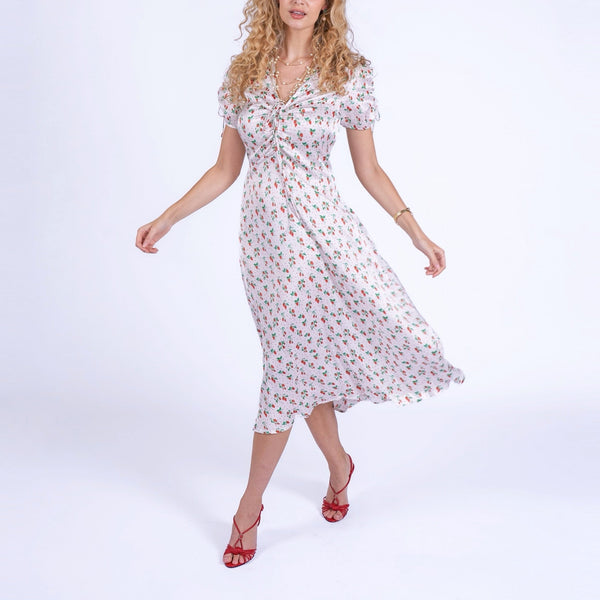NEW DAY ORIGINALS Babbington Satin Viscose Dress in Strawberries & Cream
