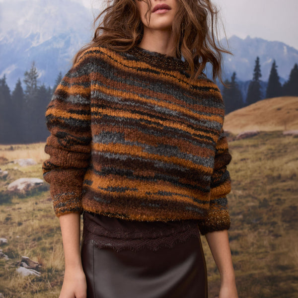OUI Wool and Alpaca Mix Graded Jumper in Dark Brown/Camel