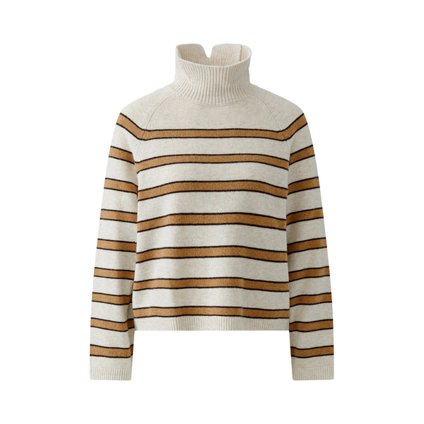 OUI Funnel Neck Stripe Jumper in Light Camel/Camel