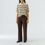 OUI Funnel Neck Stripe Jumper in Light Camel/Camel