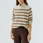 OUI Funnel Neck Stripe Jumper in Light Camel/Camel