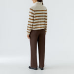 OUI Funnel Neck Stripe Jumper in Light Camel/Camel