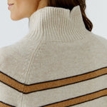 OUI Funnel Neck Stripe Jumper in Light Camel/Camel