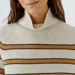 OUI Funnel Neck Stripe Jumper in Light Camel/Camel