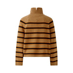 OUI Funnel Neck Stripe Jumper in Dark Camel/Brown
