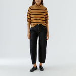 OUI Funnel Neck Stripe Jumper in Dark Camel/Brown
