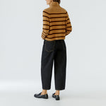 OUI Funnel Neck Stripe Jumper in Dark Camel/Brown