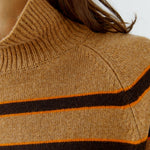 OUI Funnel Neck Stripe Jumper in Dark Camel/Brown