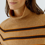 OUI Funnel Neck Stripe Jumper in Dark Camel/Brown