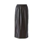 OUI Drawstring Leather Look Midi Skirt in Chocolate Torte