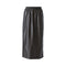 OUI Drawstring Leather Look Midi Skirt in Chocolate Torte