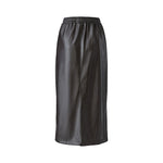 OUI Drawstring Leather Look Midi Skirt in Chocolate Torte