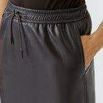 OUI Drawstring Leather Look Midi Skirt in Chocolate Torte