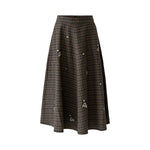 OUI Tweed Midi Skirt with Sequin Flower Detail in Dark Grey/Camel