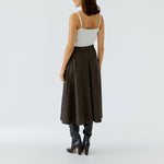 OUI Tweed Midi Skirt with Sequin Flower Detail in Dark Grey/Camel