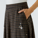 OUI Tweed Midi Skirt with Sequin Flower Detail in Dark Grey/Camel