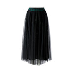 OUI Circle Print Mesh Skirt with Check Waistband in Black
