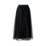 OUI Circle Print Mesh Skirt with Check Waistband in Black