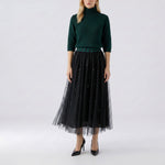 OUI Circle Print Mesh Skirt with Check Waistband in Black