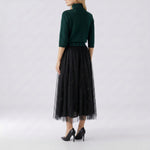 OUI Circle Print Mesh Skirt with Check Waistband in Black
