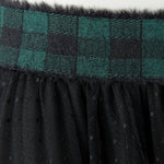 OUI Circle Print Mesh Skirt with Check Waistband in Black