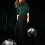 OUI Circle Print Mesh Skirt with Check Waistband in Black