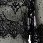 OUI Sheer Lace Long Sleeve Top in Black