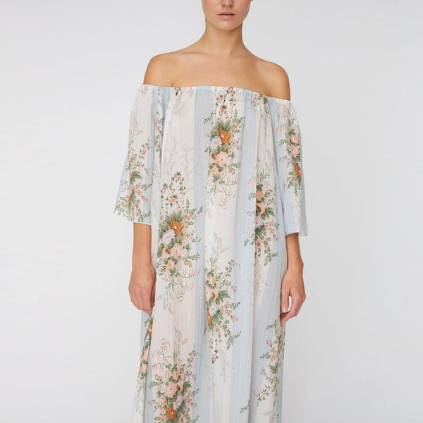 STELLA NOVA Loose Maxi Dress with Drop Shoulders in Creme Multicolour Flowers
