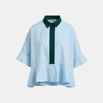 ESSENTIEL ANTWERP Kaylee Peplum Ruffle Shirt in Aquamarine