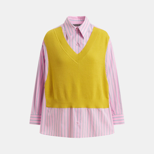 ESSENTIEL ANTWERP Jit Knit Combo Shirt in Amalfi Lemon