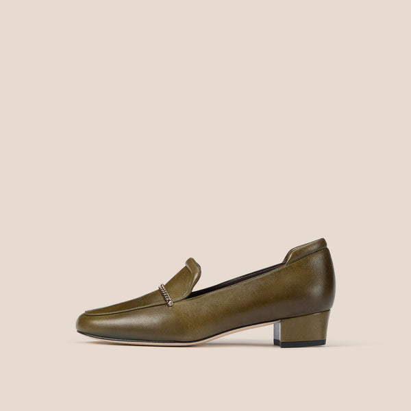 THE KEEP Rowan Heeled Loafers in Olive Green