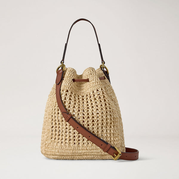 MULBERRY Small Crochet Bucket Handbag in Natural Crochet Raffia