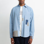 EDMMOND STUDIOS Meet & Grid Patch Cotton Shirt in Plain Steel
