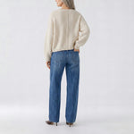 OUI V Neck Loose Fit Jumper in Light Beige Melange