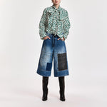 ESSENTIEL ANTWERP Khaleesi Leopard Print Pussy-bow Shirt in Dark Green/Off White