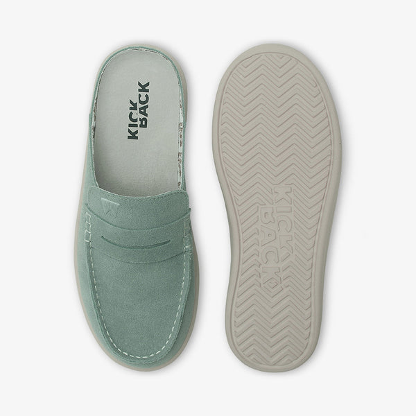 KICKBACK Frenchy Suede Mules in Moonstone Blue