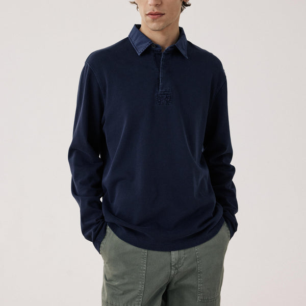 HARTFORD Light Fleece Rugby Shirt in Marine Blue