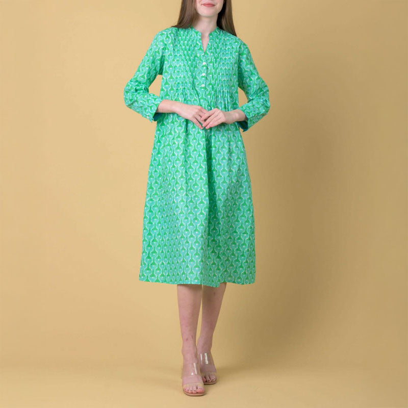 HANDPRINT DREAM APPAREL Phantom Dress in Doozy Green