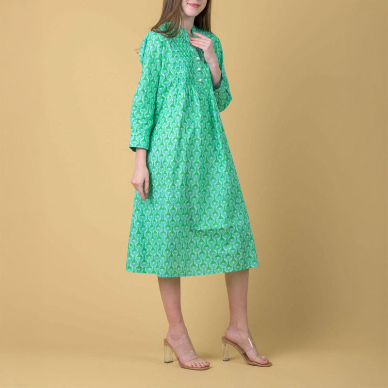HANDPRINT DREAM APPAREL Phantom Dress in Doozy Green