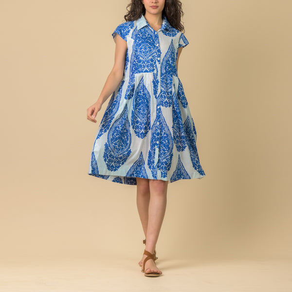 HANDPRINT DREAM APPAREL Arlington Dress in Emperor White/Blue